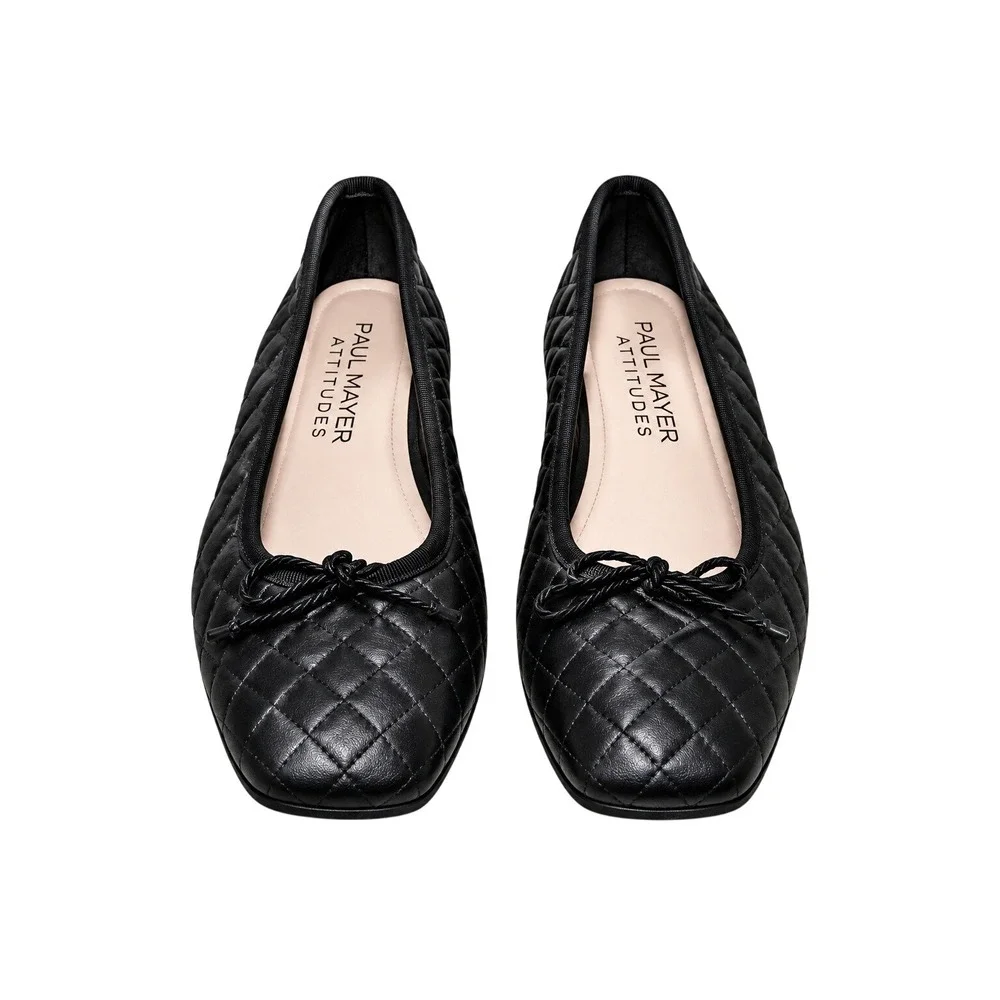 Paul Mayer Quilted Leather Ballet Flats Women 9.5 Black Quiet Luxury